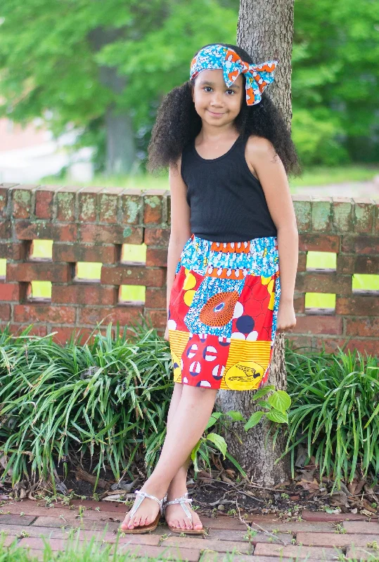 Red Dresses for Statement -African Patchwork Skirt and Headwrap