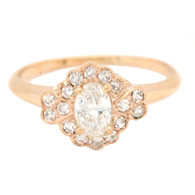 Women’s rings with clustered rose quartz stones -Vintage 14k Rose Gold 0.67ctw Diamond Halo Engagement Ring