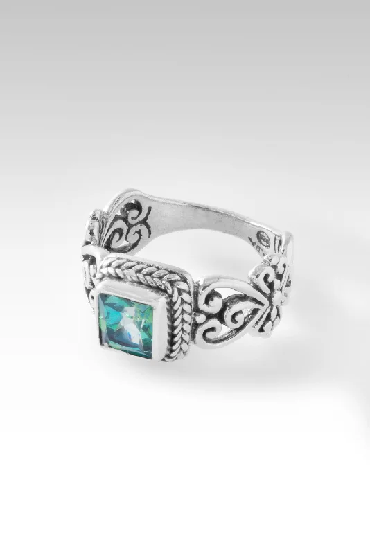 Women’s rings with butterfly motifs for whimsy -Faithful Devotion Ring™ in Bali Hai™ Mystic Topaz