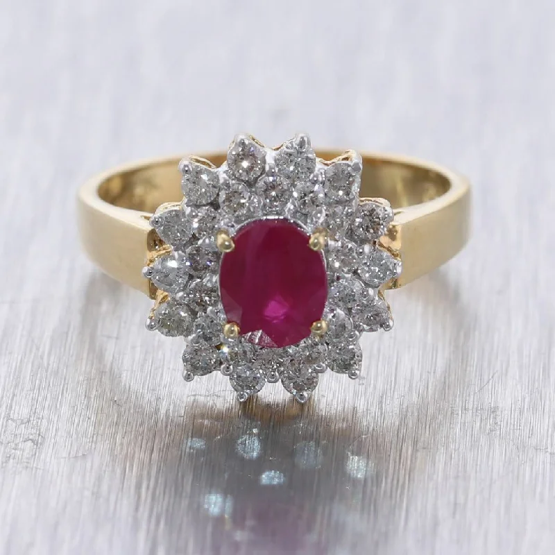 Women’s rings with polished jade for calm -Vintage Estate 14k Yellow Gold 1.46ctw Ruby & Diamond Cocktail Ring