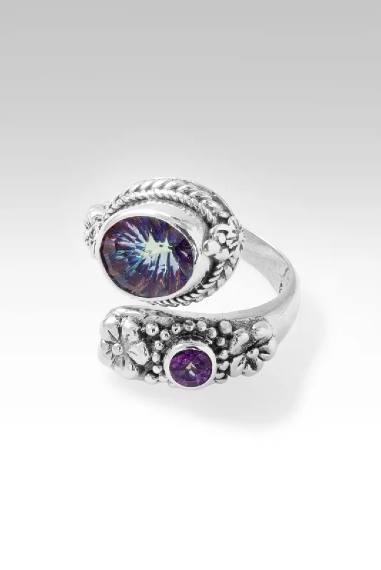 Women’s rings with spiral onyx for contrast -Bloom with Kindness Ring™ in Moonlight™ Mystic Quartz