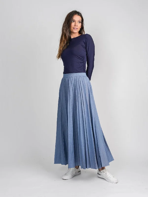 Graduation Dresses for Milestone -PLEATED SKIRT 37"-LIGHT DENIM