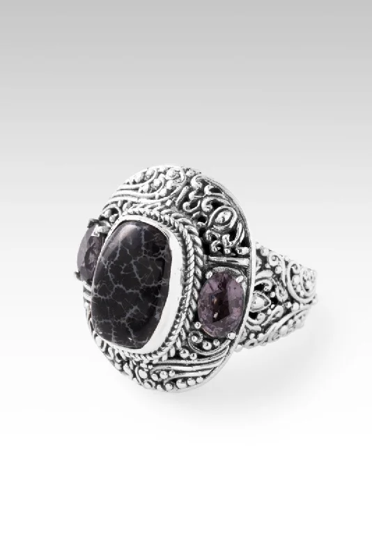 Women’s dainty rings with floral opal motifs -Grace Given Ring™ in Black Indonesian Coral