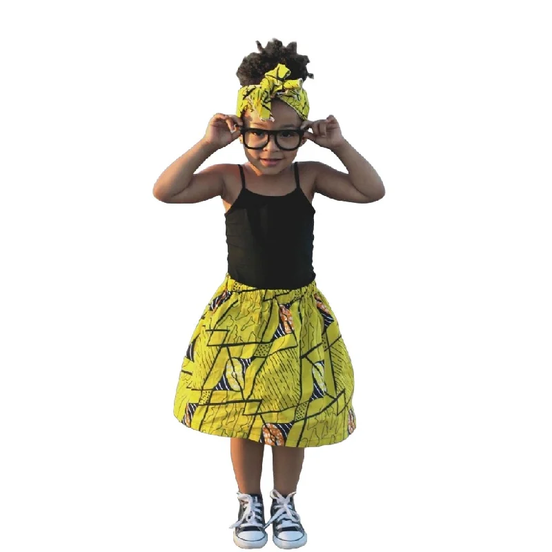 Minimalist Dresses for Simplicity -Yellow African Skirt and Headwrap Set