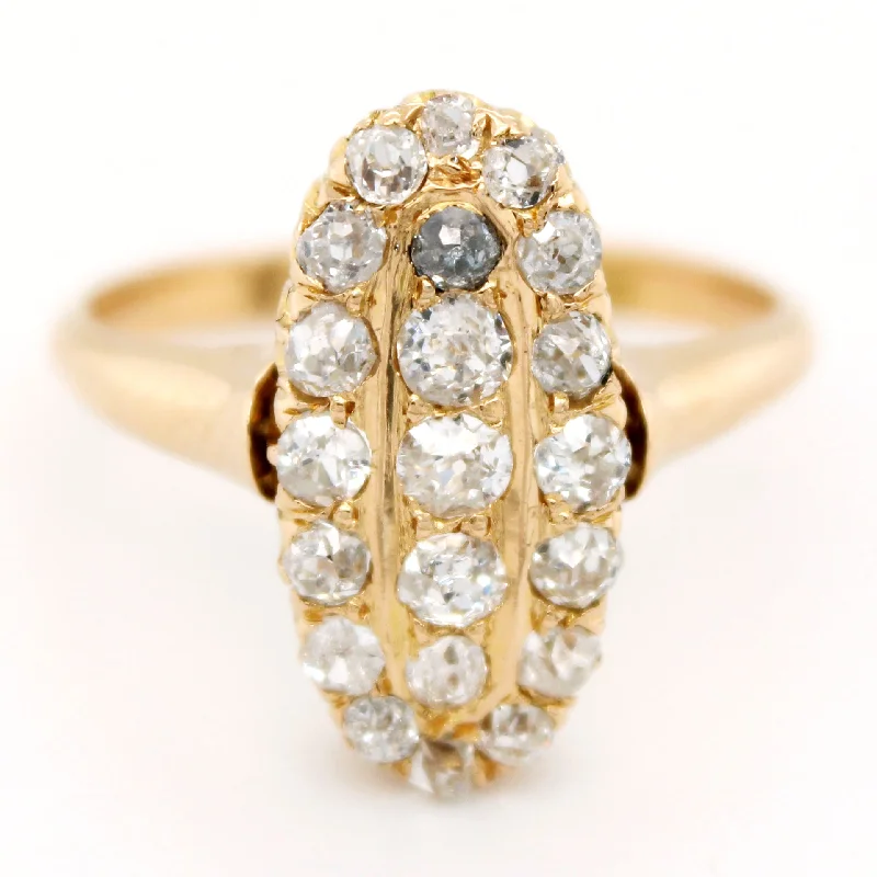 Women’s statement rings with large coral gems -1860s Victorian 1.00ctw Diamond Cluster Cocktail Ring in Assay 14k Yellow Gold