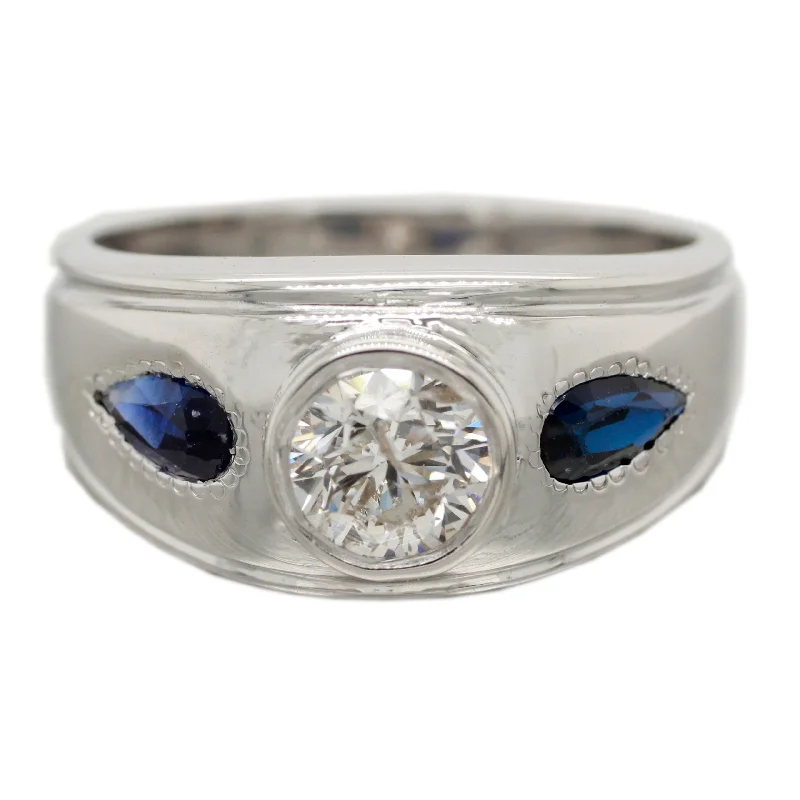 Women’s rings with vintage claw prong settings -Vintage 1ct Diamond & 0.50ctw Sapphire Band Ring - 14k White Gold | Size 7.50