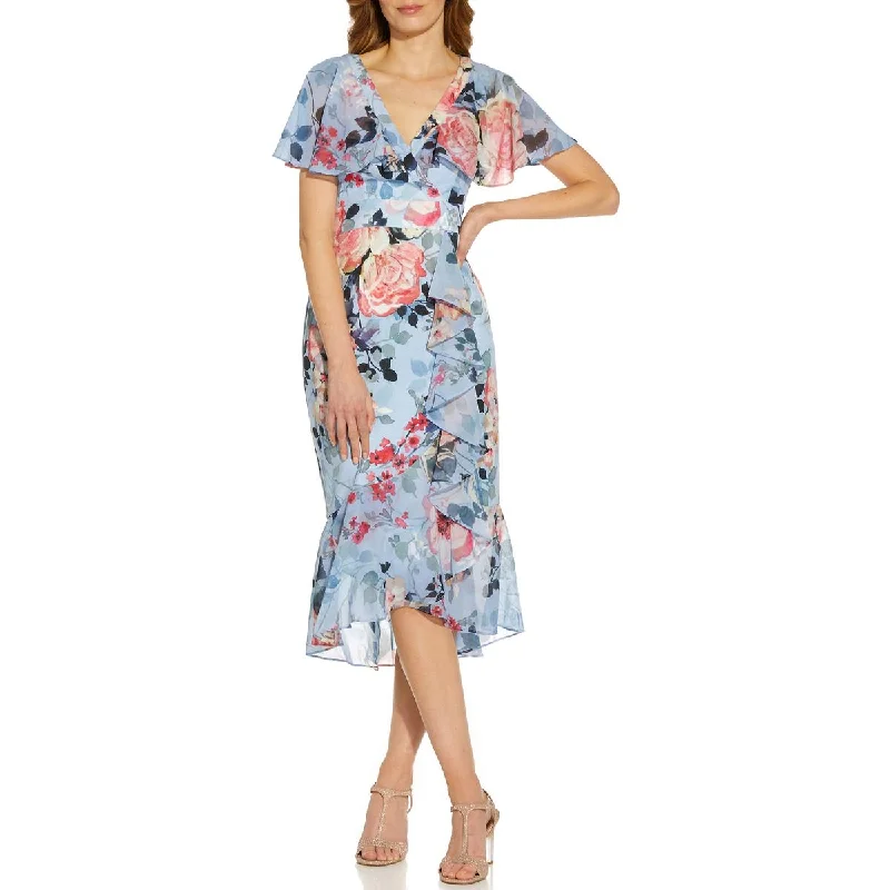 Wrap Dresses for Adjustable -Adrianna Papell Womens Floral Midi Wrap Dress