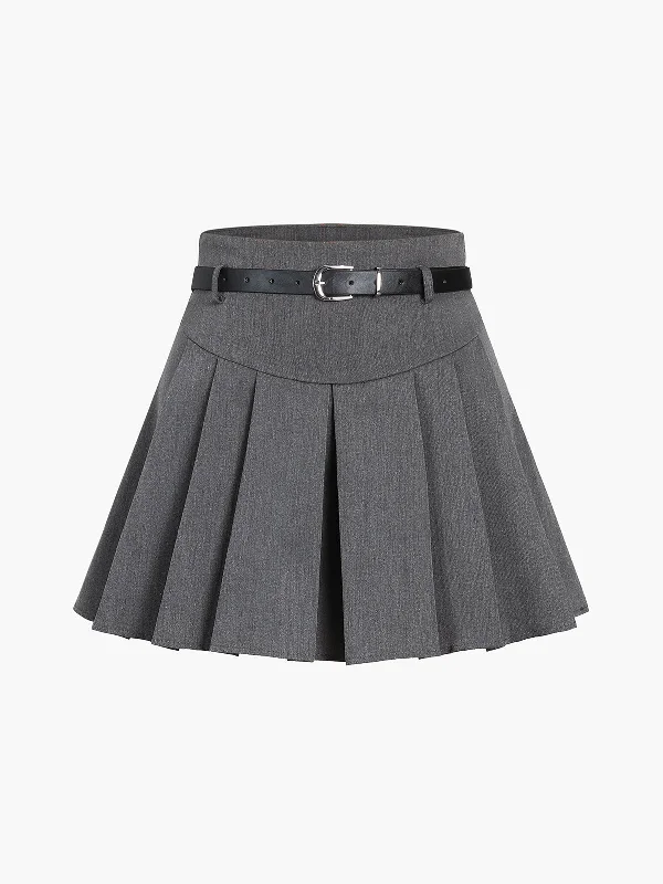 Satin Dresses for Shiny Look -BerryBetty - Shine On Belted Pleat Mini Skirt