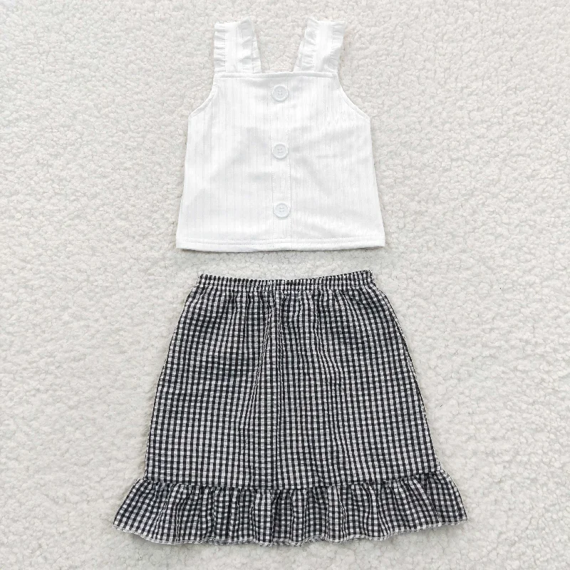 Green Dresses for Nature -girls white tops plaid skirts sets GSD0262