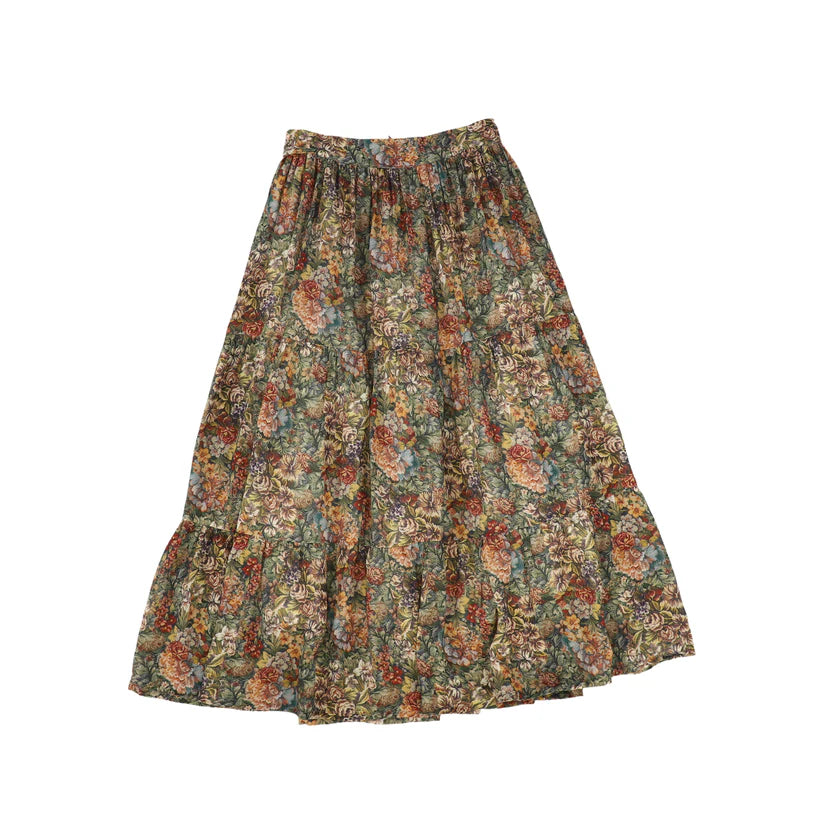 Casual Dresses for Everyday -IMOGENE-LAYERED SKIRT W/SMOCK WAIST BAND-Winter Forest Tapestry