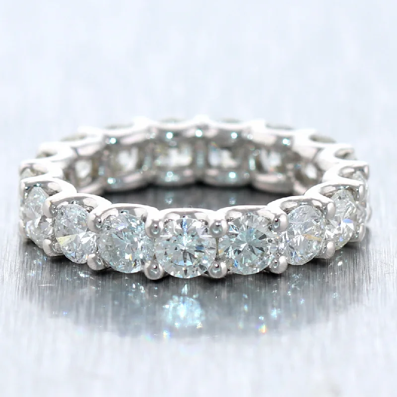 Women’s rings with aquamarine gems for calm -Modern 14k White Gold 4.05ctw Diamond Eternity Wedding Band Ring