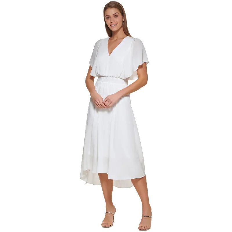 Off-shoulder Dresses for Feminine -DKNY Womens High-Low Drapey Midi Dress