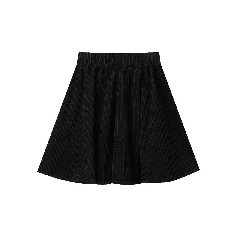 Midi Dresses for Versatile Wear -CORDUROY CIRCLE SKIRT-BLACK