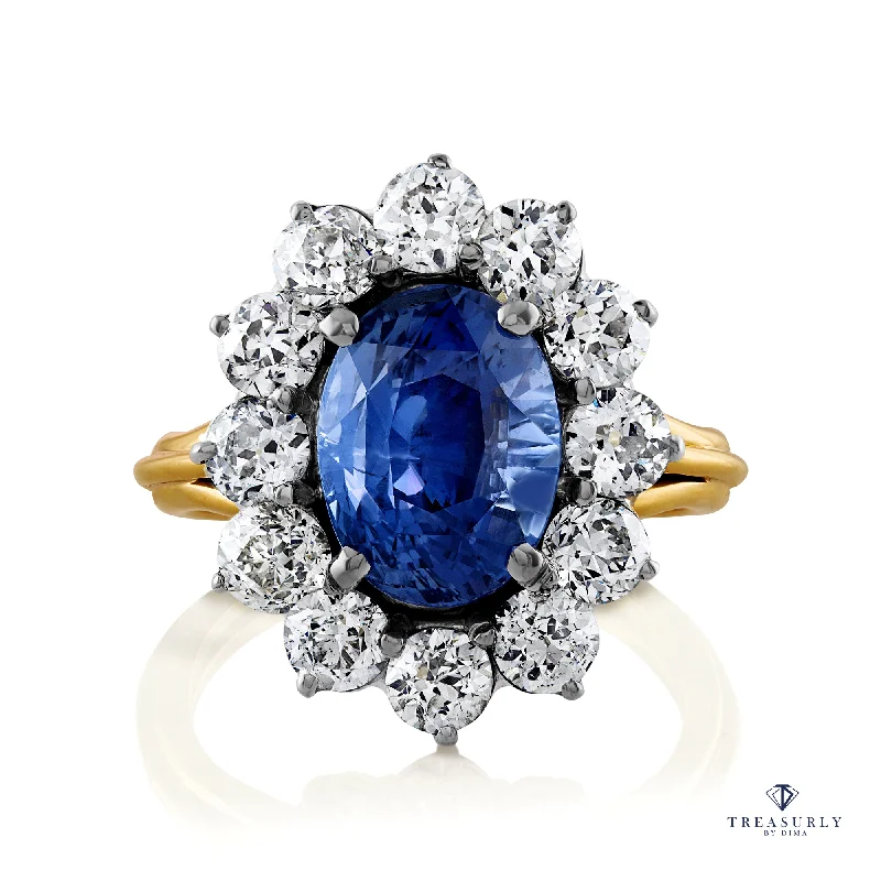 Women’s rings with channel-set peridot gems -GIA "NO HEAT" 8.42ctw Ceylon Natural Cornflower Blue Sapphire Diamond Cluster Platinum 18K Vintage Ring