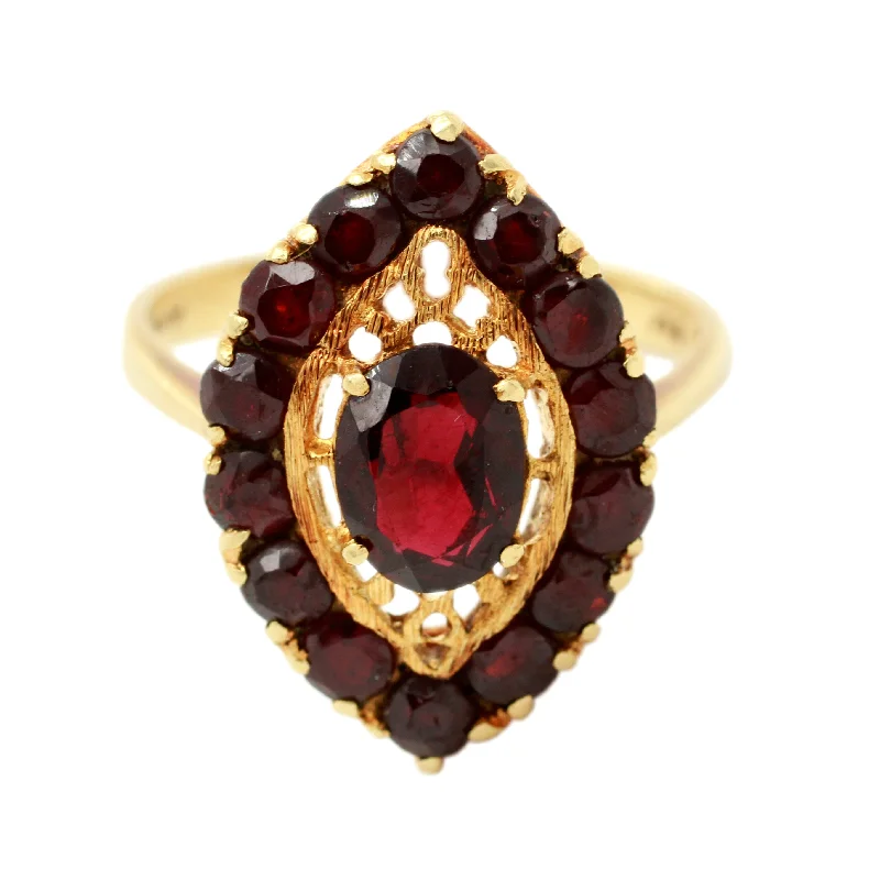 Women’s artisan rings with raw garnet texture -Antique Art Deco 2.60ctw Marquise Garnet Cocktail Ring - 18k Yellow Gold Size 9