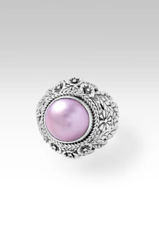 Women’s rings with bezel-set aquamarine gems -Bloom Where You are Planted Ring II™ in Pink Mabe Pearl