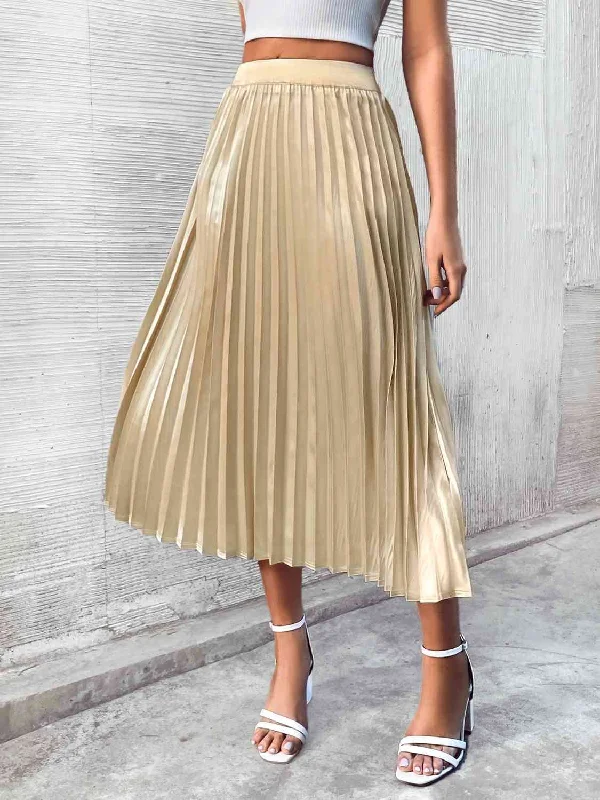 White Dresses for Pure Look -Pleated Gold Midi Skirt