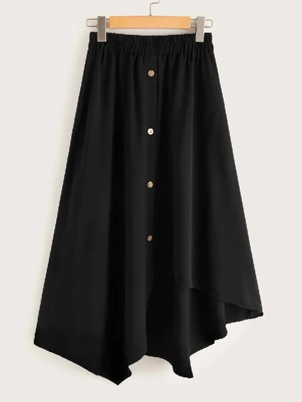 Modern Dresses for Trendy -Asymmetrical Hem Button Skirt