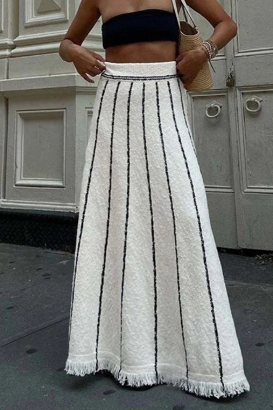 Work Dresses for Professional -Striped Fringe Hem Knit Skirt