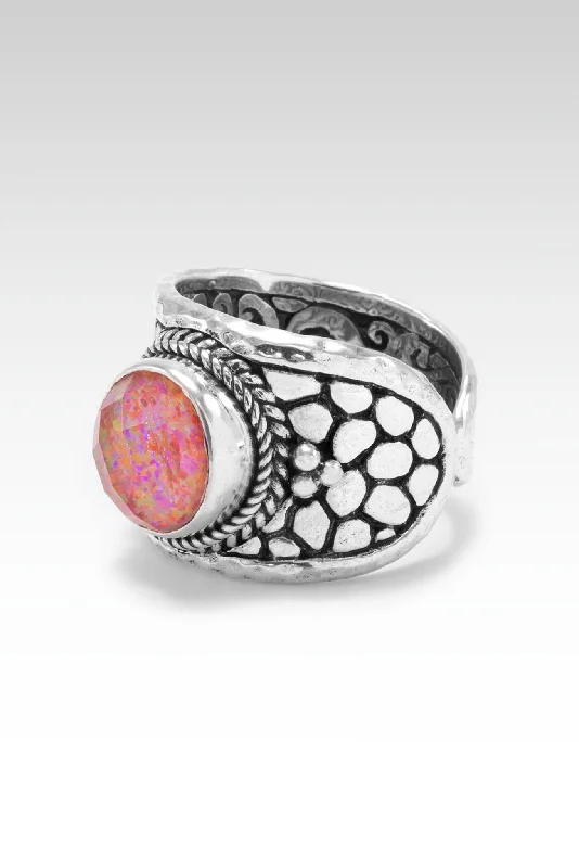 Women’s rings with intricate mandala engravings -Create Change Ring™ in Alizarin Crimson Simulated Opal Quartz Doublet