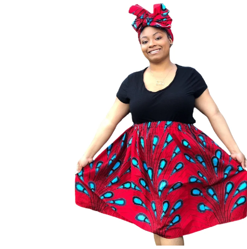 Prom Dresses for School Dance -African Skirt Set - Red with Blue