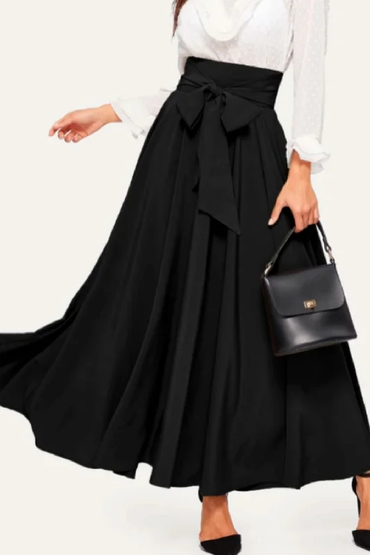 Black Dresses for Versatile -High Waist Zip Back Knot Swing Skirt