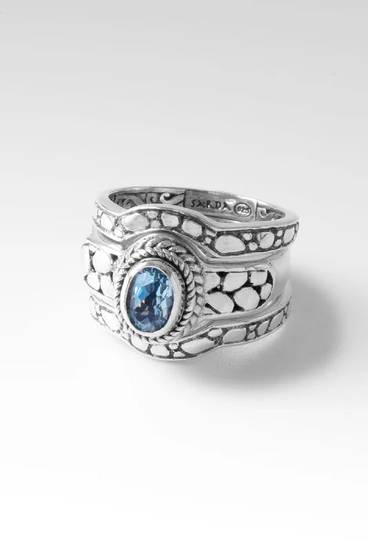 Women’s rings with rainbow moonstone for play -Glory Ring Set of 3™ in Santa Maria Aquamarine