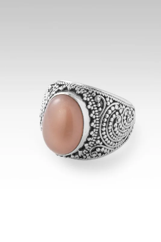 Women’s engagement rings with radiant-cut rubies -Believe Deeply Ring™ in Peach Moonstone