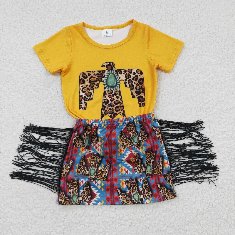 Maximalist Dresses for Bling -Eagle T-shirts tassel skirts sets GSD0287