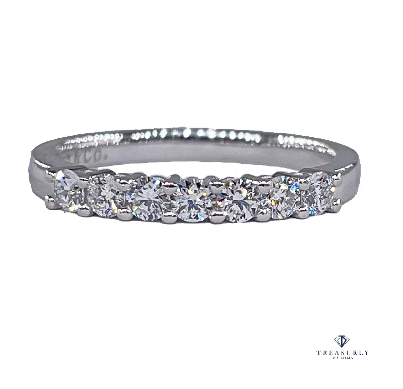 Women’s rings with etched wave band designs -TIFFANY & Co Authentic Embrace with a Half Circle of 7 Diamonds Forever Platinum Ring Pt950