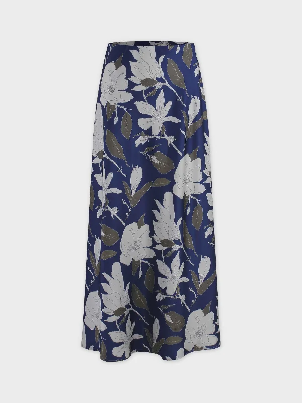 Buttoned Dresses for Stylish -Printed Satin Slip Skirt-Sketch Floral