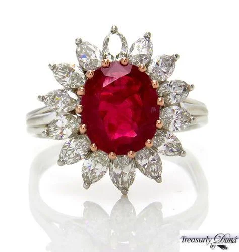 Women’s rings with citrine stones for warmth -GIA 4.43CT VINTAGE BURMA NO HEAT RED RUBY DIAMOND ENGAGEMENT CLUSTER RING PLAT