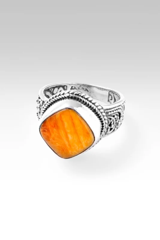 Women’s rings with starburst sapphire for radiance -Come What May Ring™ in Orange Spiny Oyster