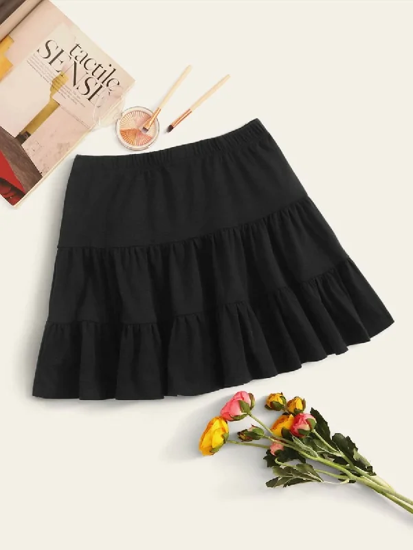 A-line Dresses for Flattering -Elastic Waist Ruffle Hem Skirt