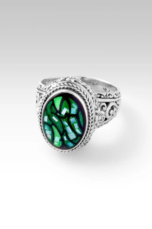 Women’s minimalist rings with polished onyx shine -Everlasting Presence Ring™ in Green Leaf Mother of Pearl Mosaic