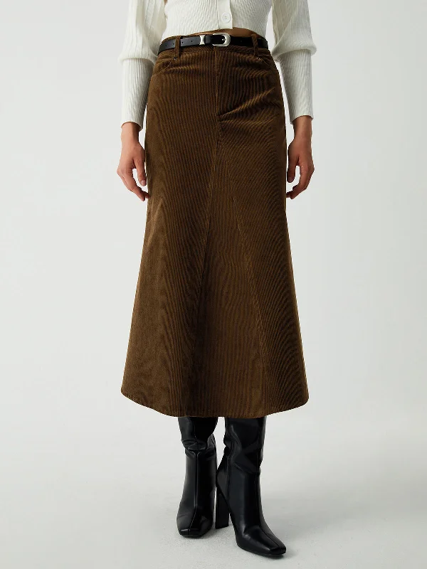 A-line Dresses for Flattering -BerryBetty - Maple Corduroy Midi Skirt