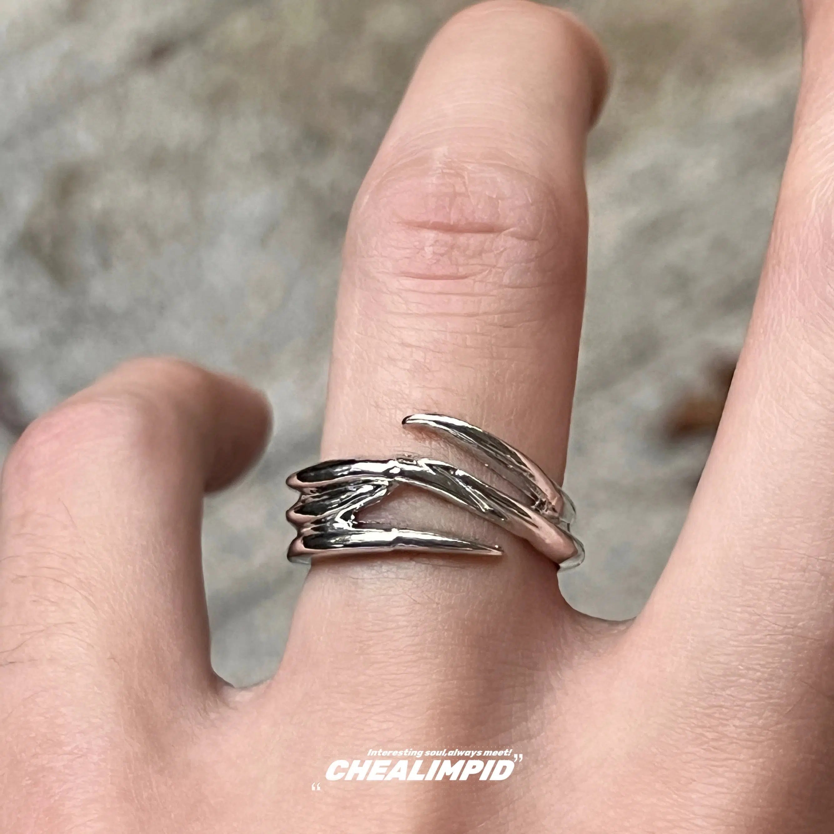 Women’s rose gold rings with moonstone glow -Irregular Claw Open Ring