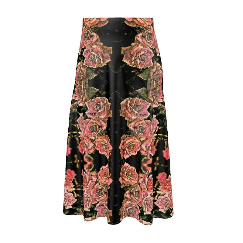 Lace Dresses for Delicate -Floral Embosses: Roses 06-01 Designer A-line Pleated Midi Skirt