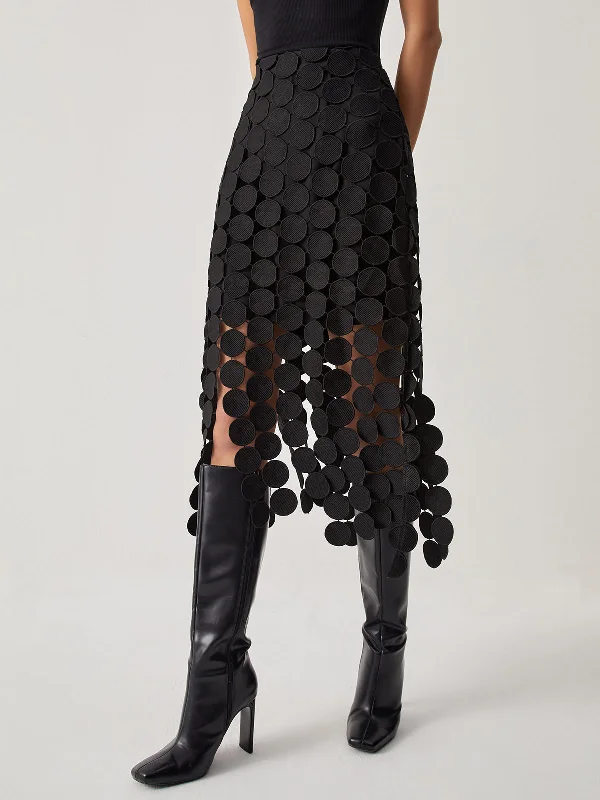 Faux Leather Dresses for Affordable -BerryBetty - Laser Cut Multi Circle Double Layered Skirt