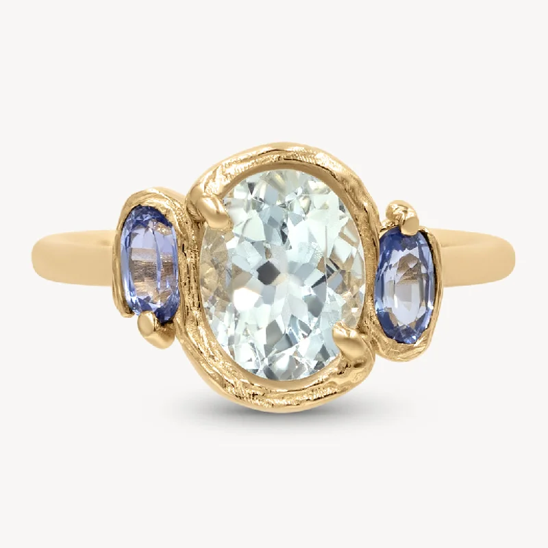 Women’s bridal rings with diamond halo settings -Maya Blue Ring