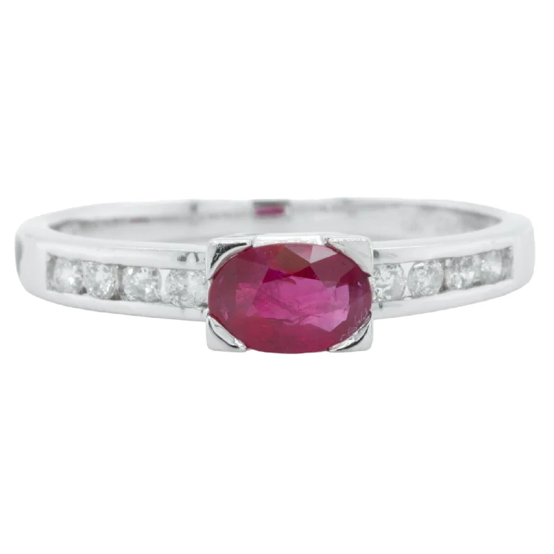 Women’s rings with clustered rose quartz stones -14k White Gold 0.60ct Oval Ruby & 0.17ctw Diamond Engagement Ring Size 7