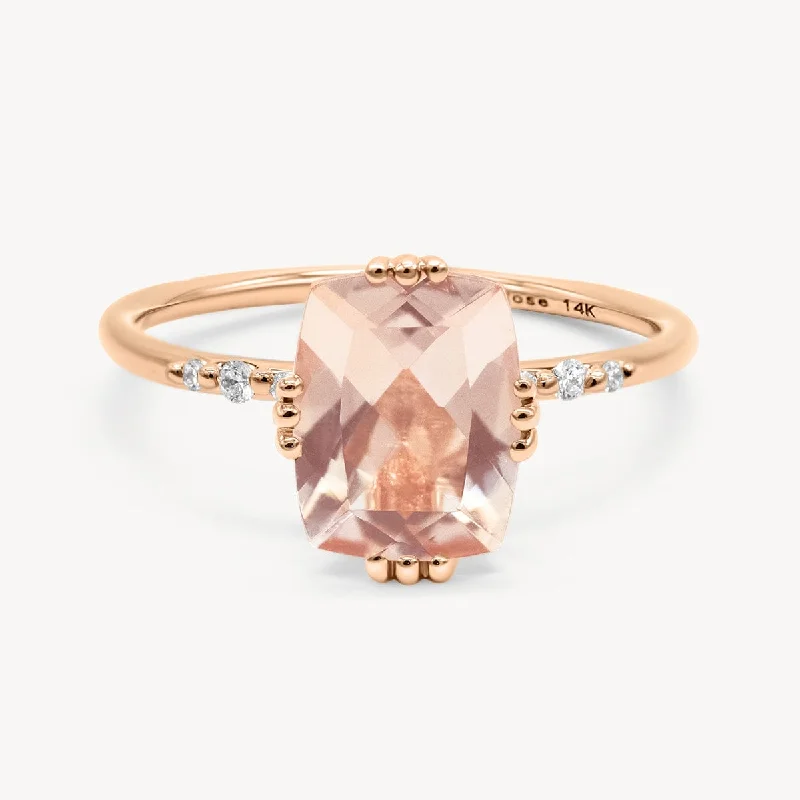 Women’s layered rings with mixed gemstone bands -Starry Cushion Morganite Ring