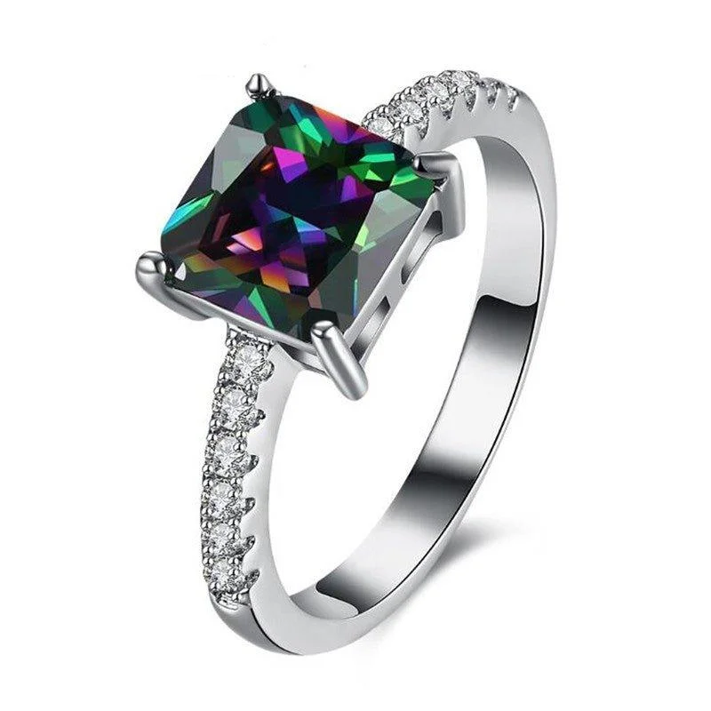 Women’s rings with tiger eye band warmth -Princess Cut Mystic Topaz Ring