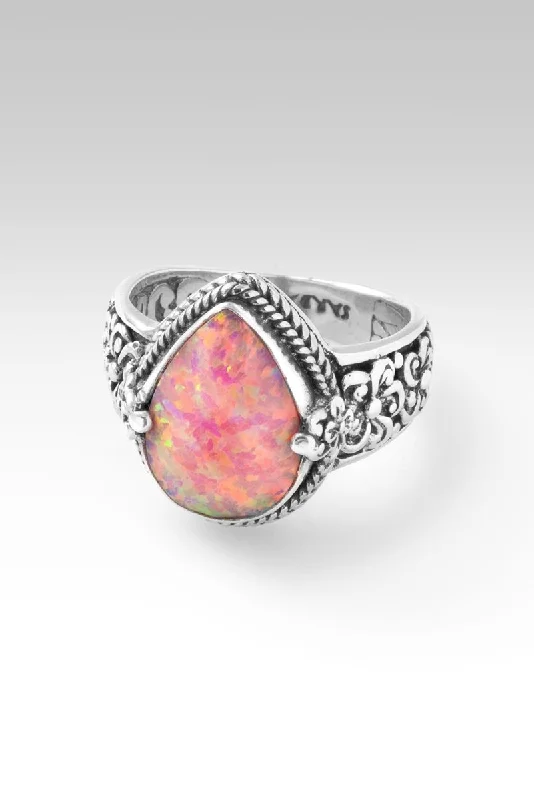 Women’s wide rings with bold amethyst gems -Bloom Happily Ring™ in Salmon Pink Simulated Opal