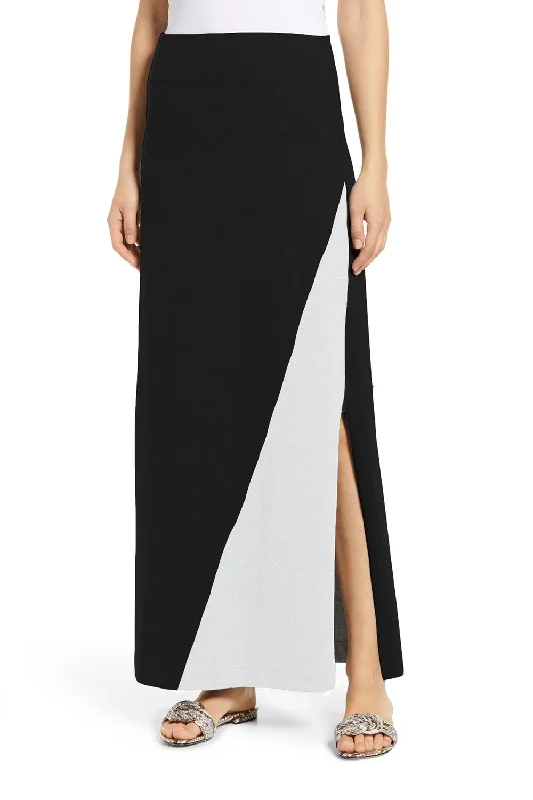 Long-sleeved Dresses for Coverage -Black and White Slit Skirt