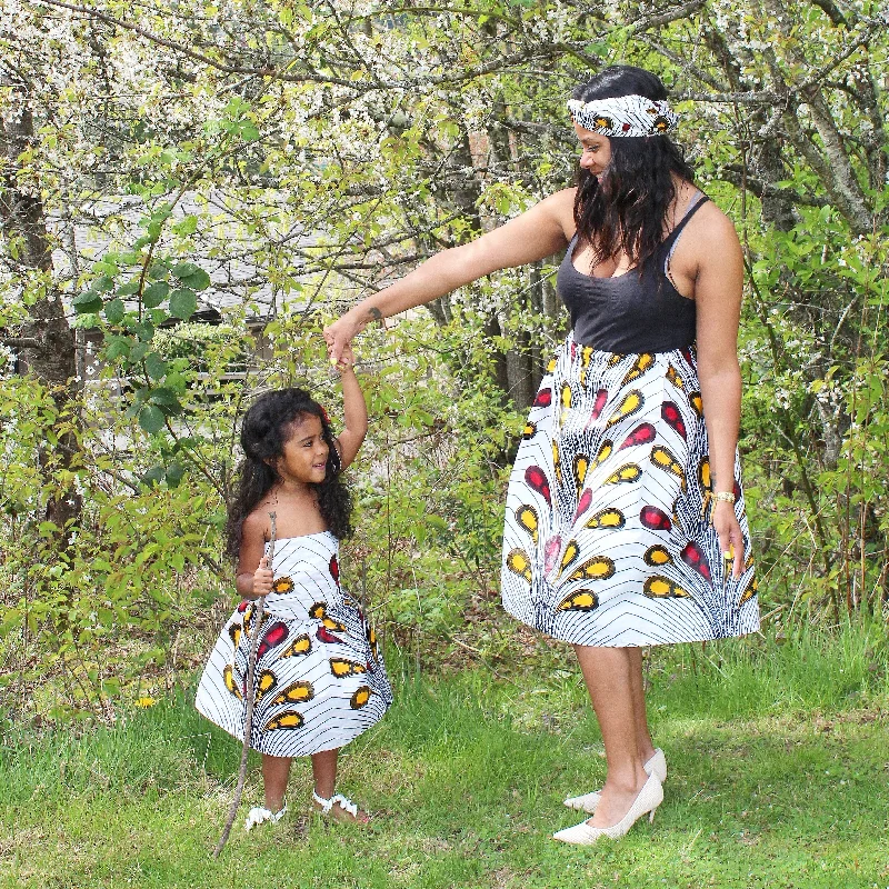 Leather Dresses for Luxury -African Mommy and Me Skirt - White with Red