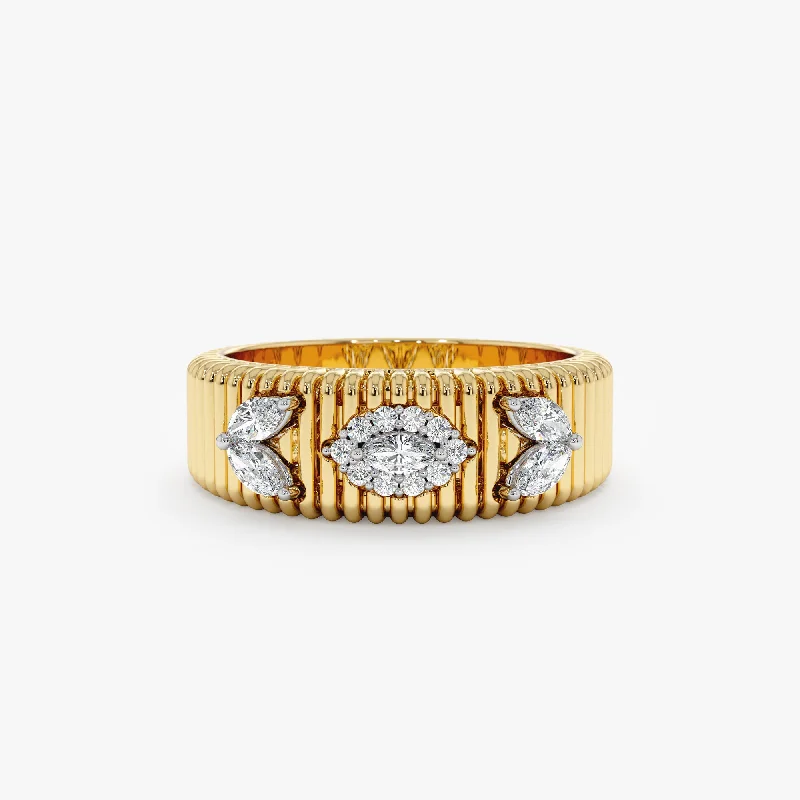 Women’s signet rings with bold family crests -Marquise Diamond Ribbed Ring, Minerva