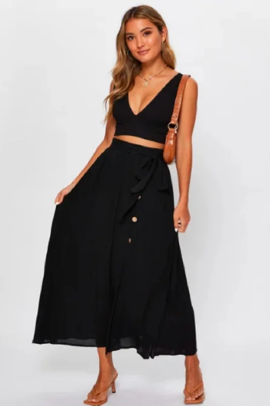 Silk Dresses for Luxurious -Button Down Tie Up Slit Skirt