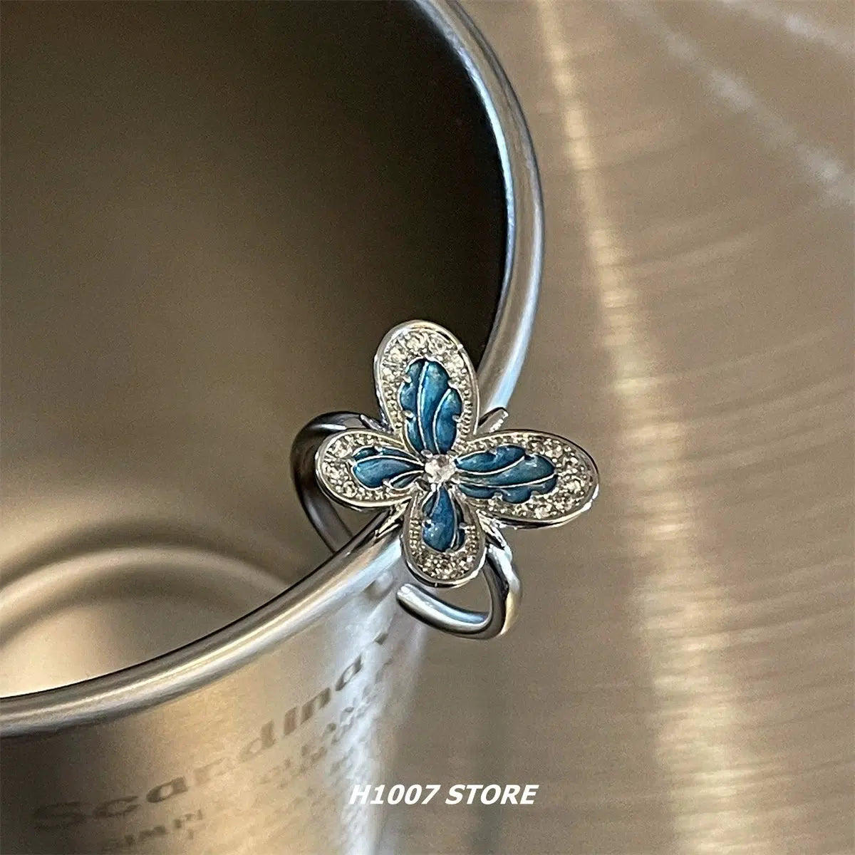 Blue Diamond Butterfly Ring