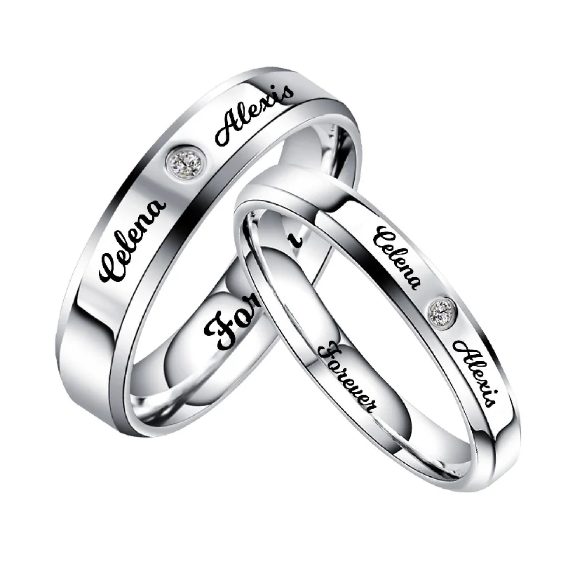 Women’s promise rings with subtle star engravings -Customized Engraved Love Promise Rings for Couple His and Hers